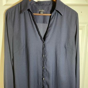 Ann Taylor Navy long sleeve button down. Size L